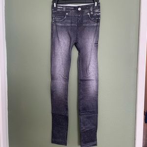 Genie Slim Jeggings. 2 pants, blue and black. Fits S/M 4-8.